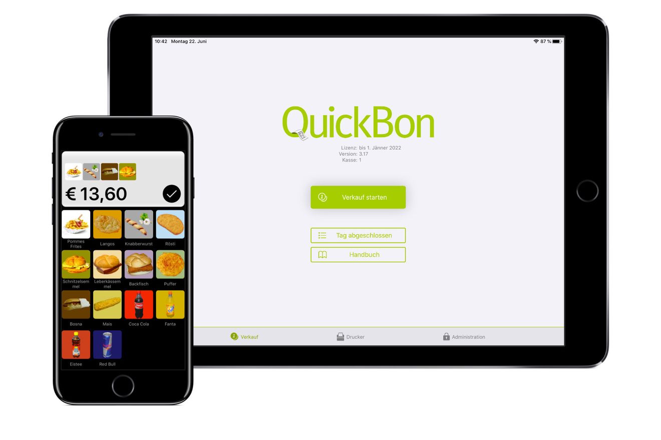 Die einfache Verkaufsoberfläche des QuickBon Kassensystems