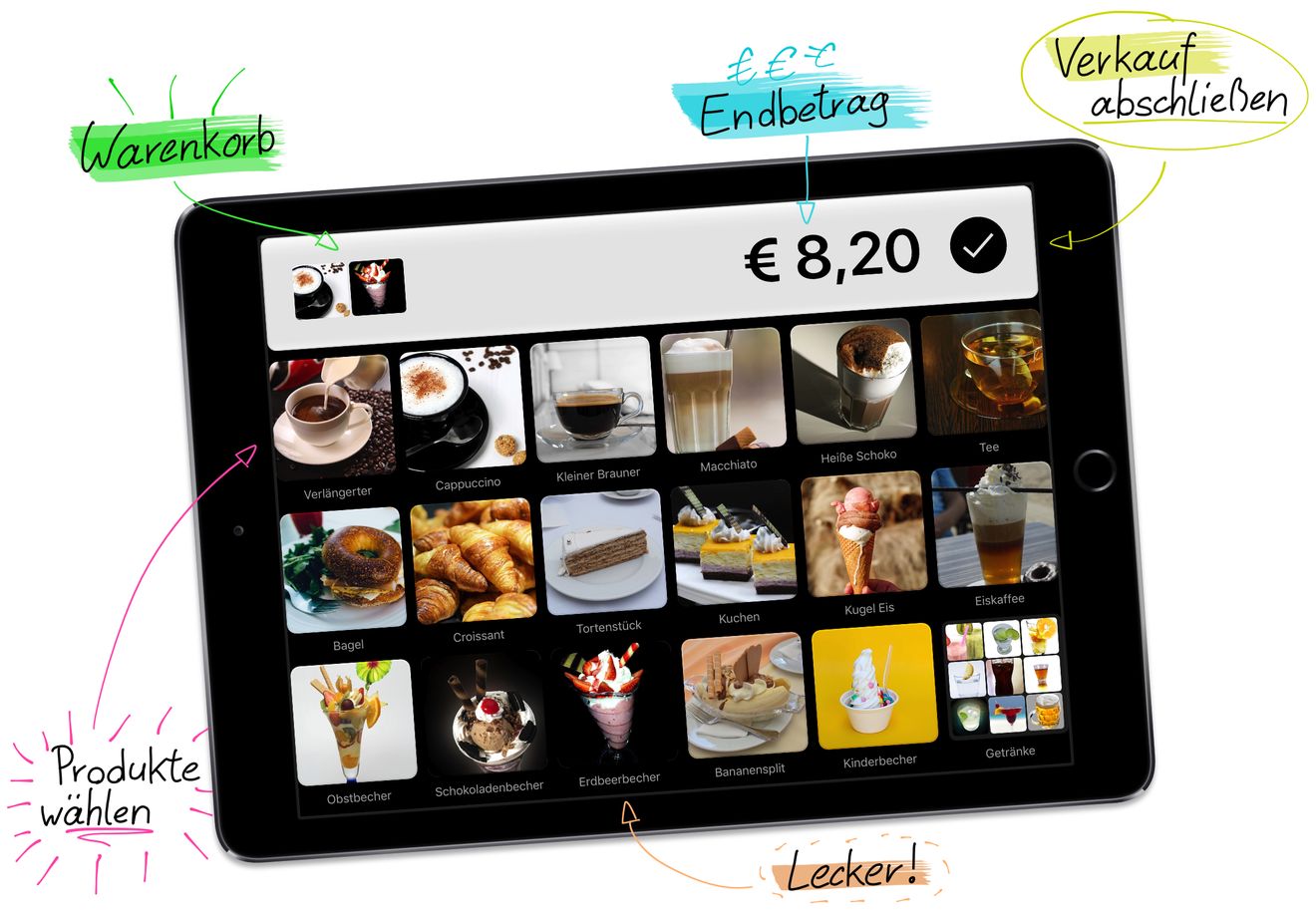 Die einfache Verkaufsoberfläche des QuickBon Kassensystems