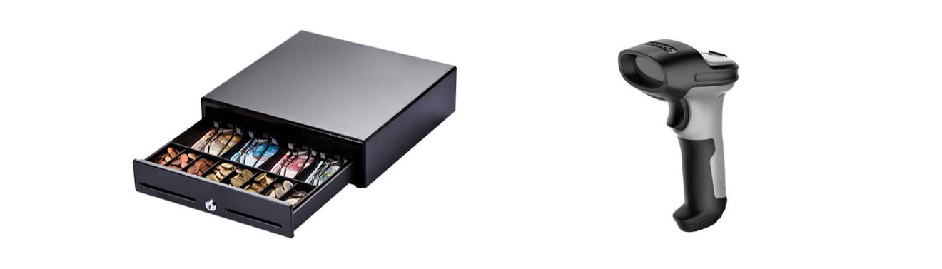 Kassenlade und Barcode-Scanner