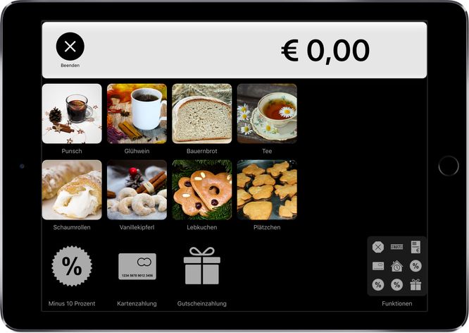 Verkaufsoberfläche des QuickBon Kassensystems